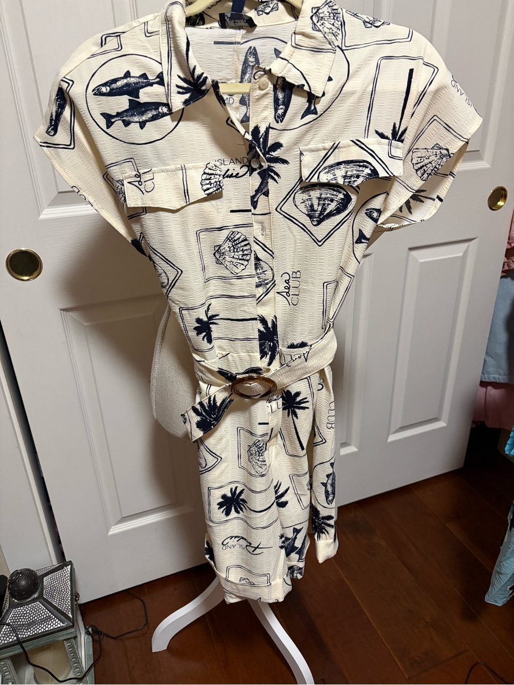 Island Inspired Cream & Navy Printed  One-Piece Romper